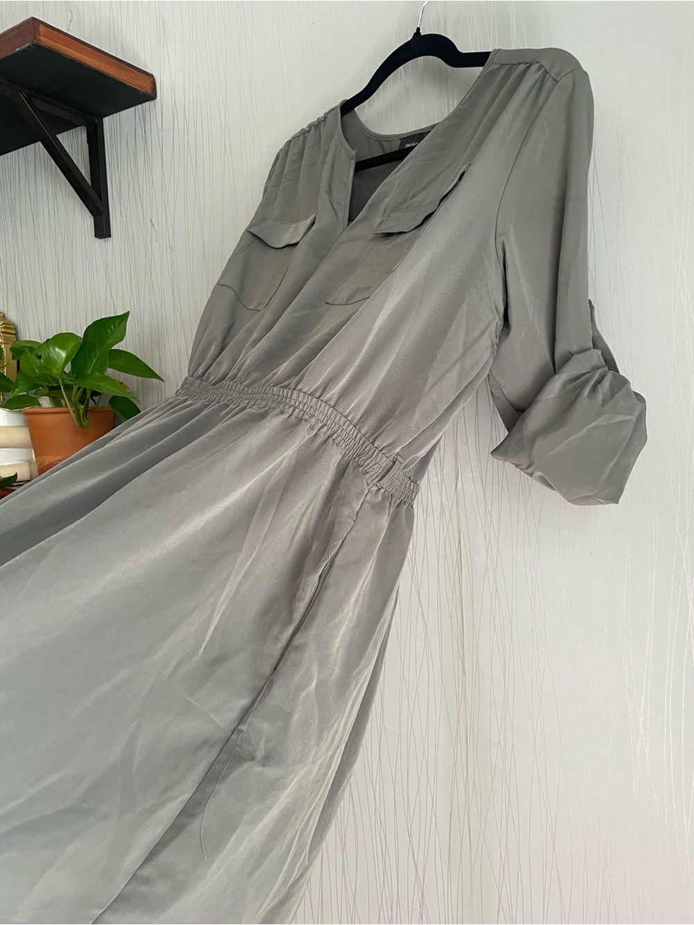 Mossimo Olive Green Utility Shirt Dress Women’s Size Large Roll Tab Sleeve - Picture 4 of 8